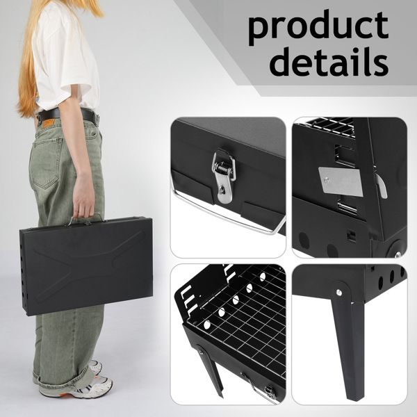 Portable Square Charcoal Grill – Black – product image 6