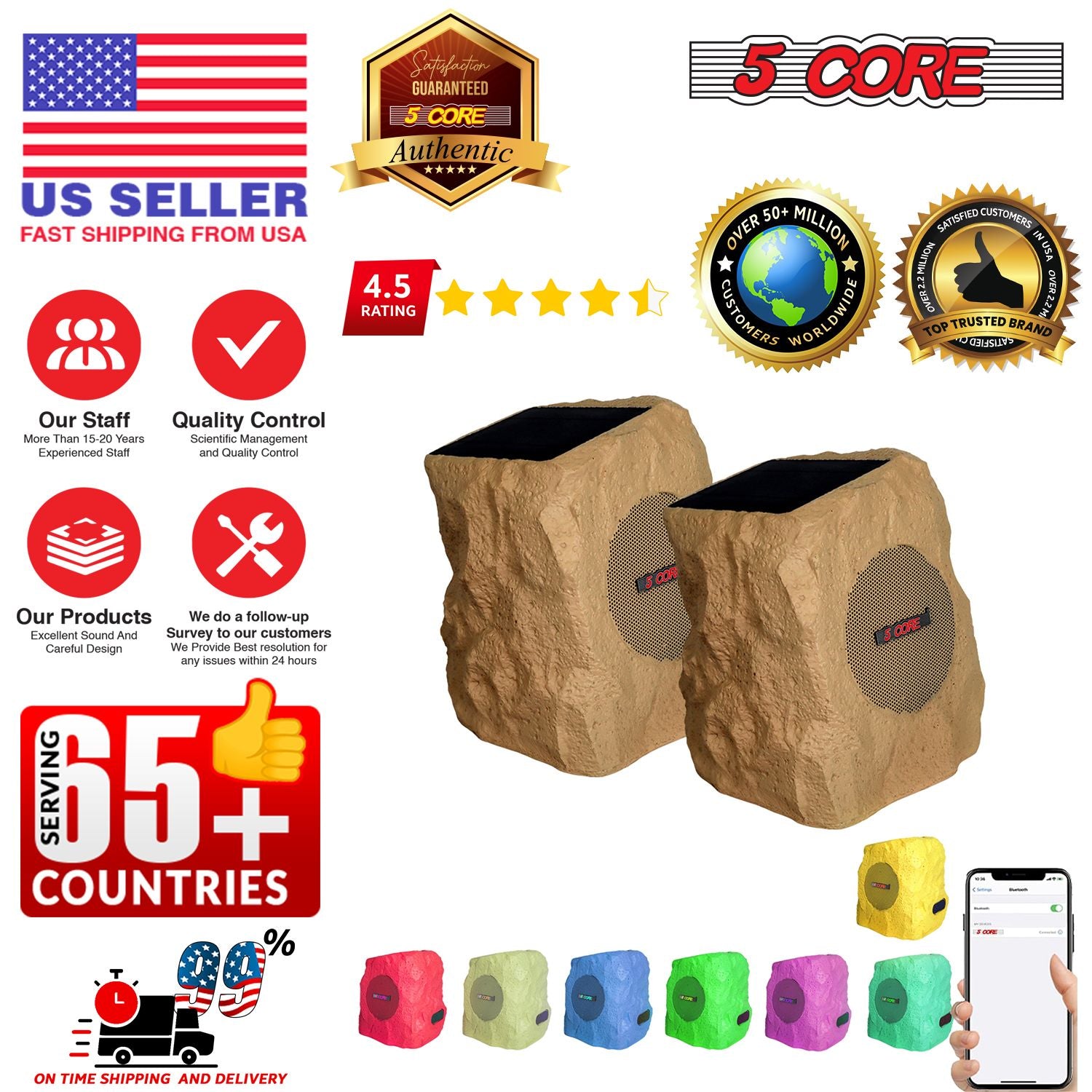 Solar Bluetooth Rock Speakers with RGB Lighting – 2 Pack – product image 14