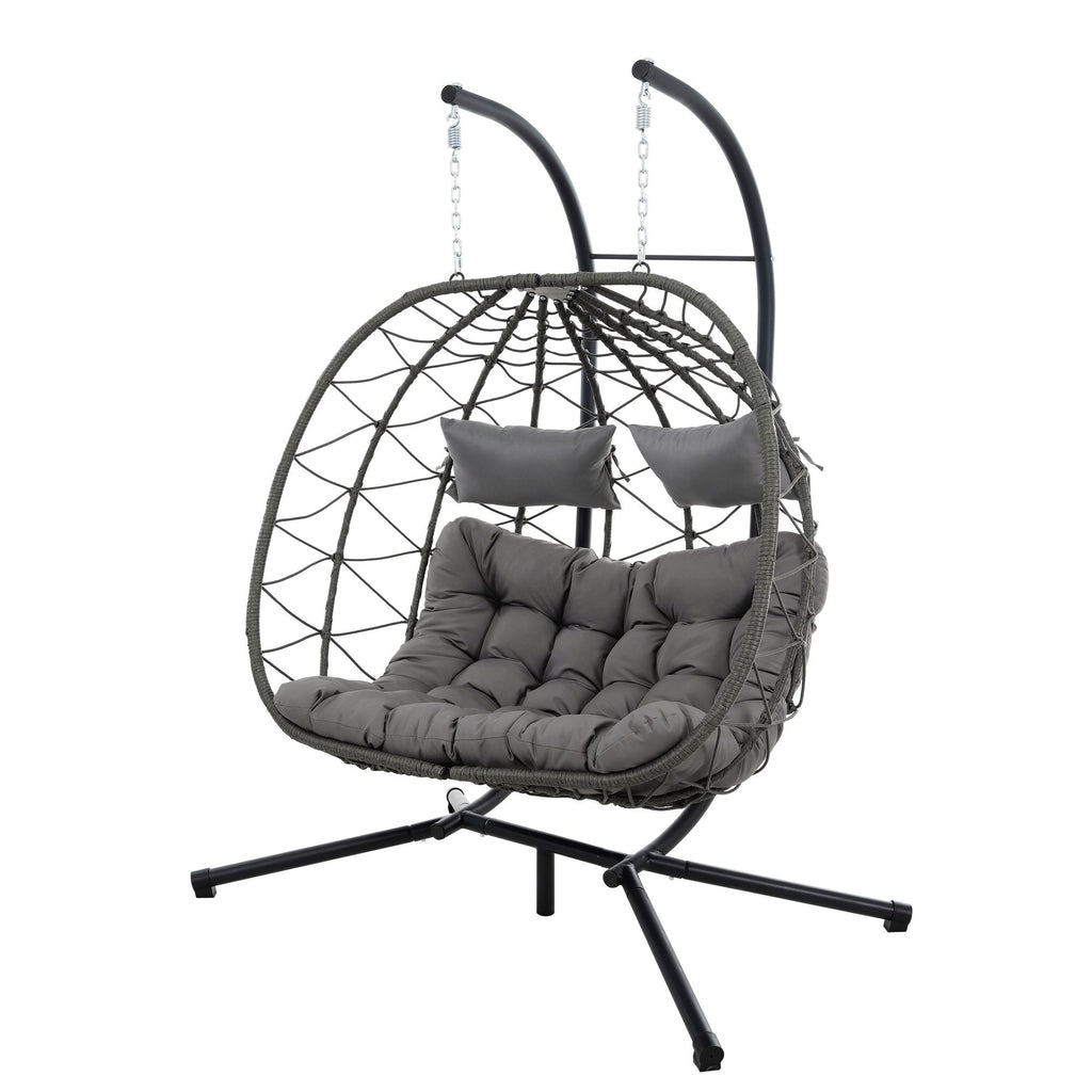 Two-Person Wicker Egg Chair with Stand – Light Gray – product image 8