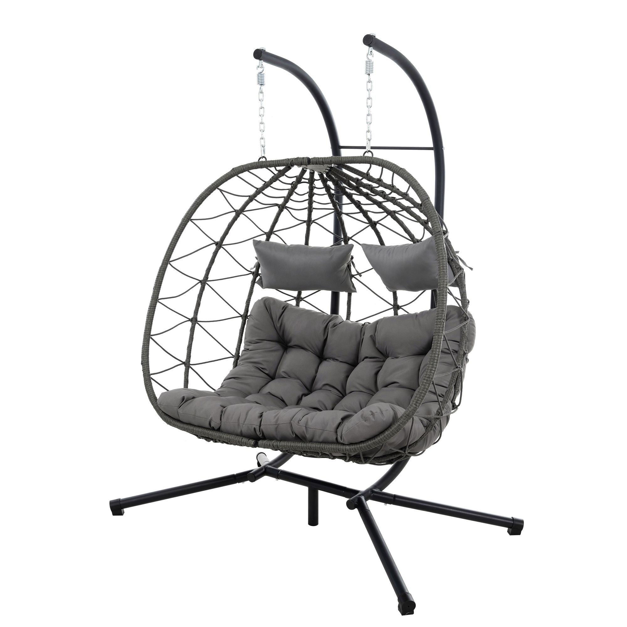 Two-Person Wicker Egg Chair with Stand – Light Gray – product image 8