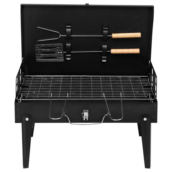 Portable Square Charcoal Grill – Black