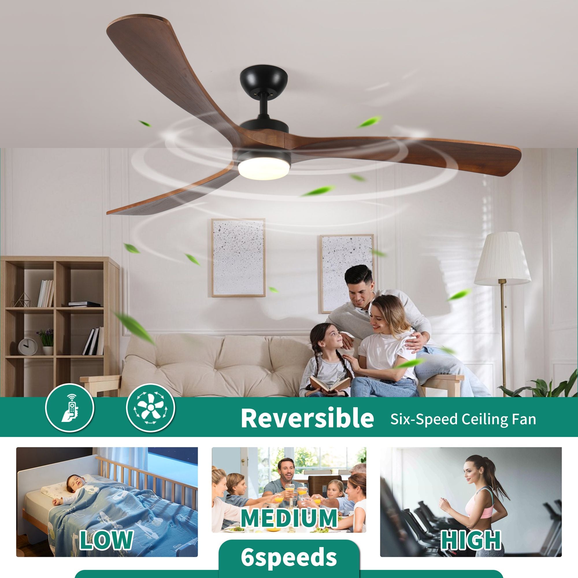 72-Inch Indoor/Outdoor Ceiling Fan with Light and Remote – Walnut