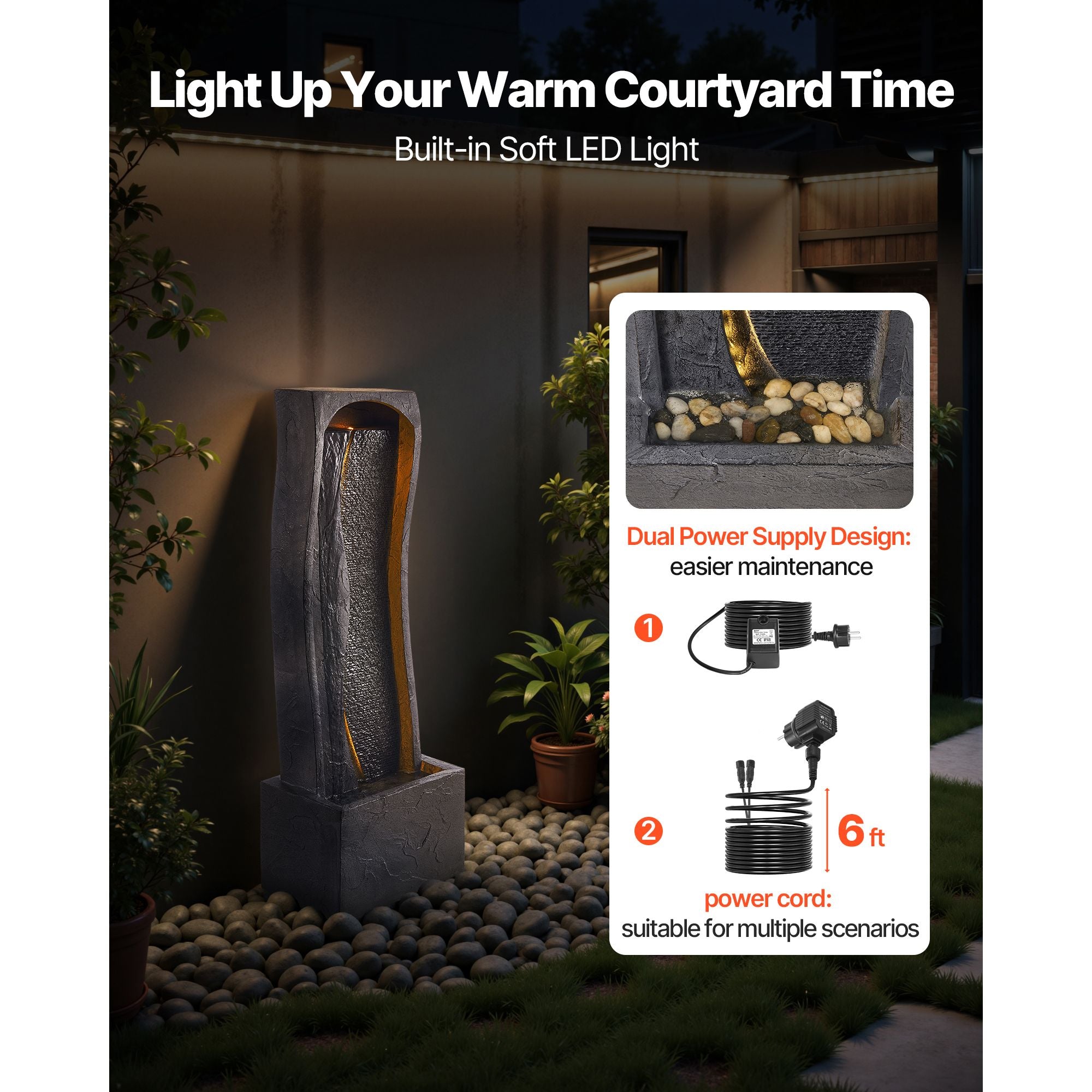 38.58-Inch Rock-Style Outdoor Fountain with LED Light – product image 6