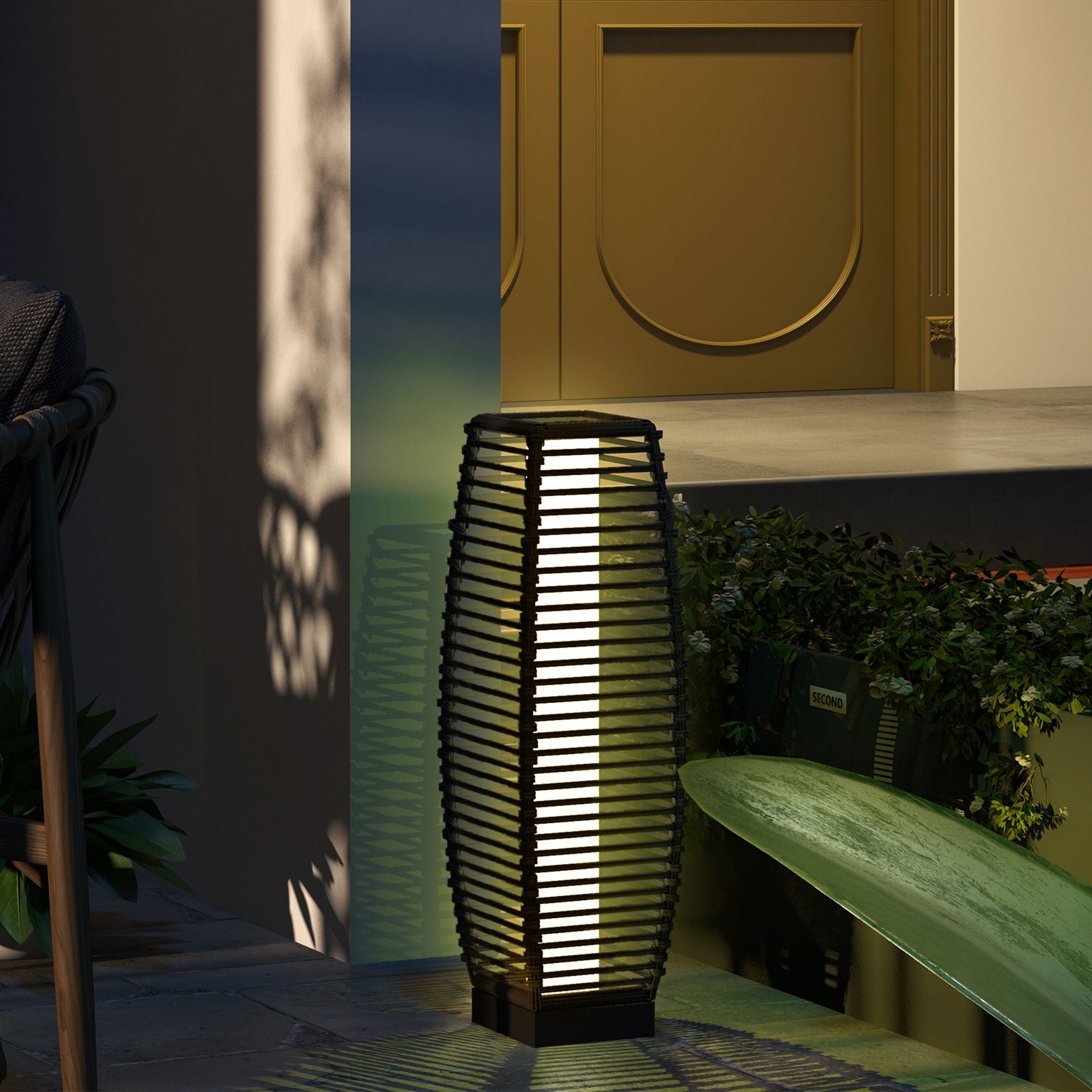 Gray Solar-Powered Rattan Outdoor Floor Lamp – product image 2