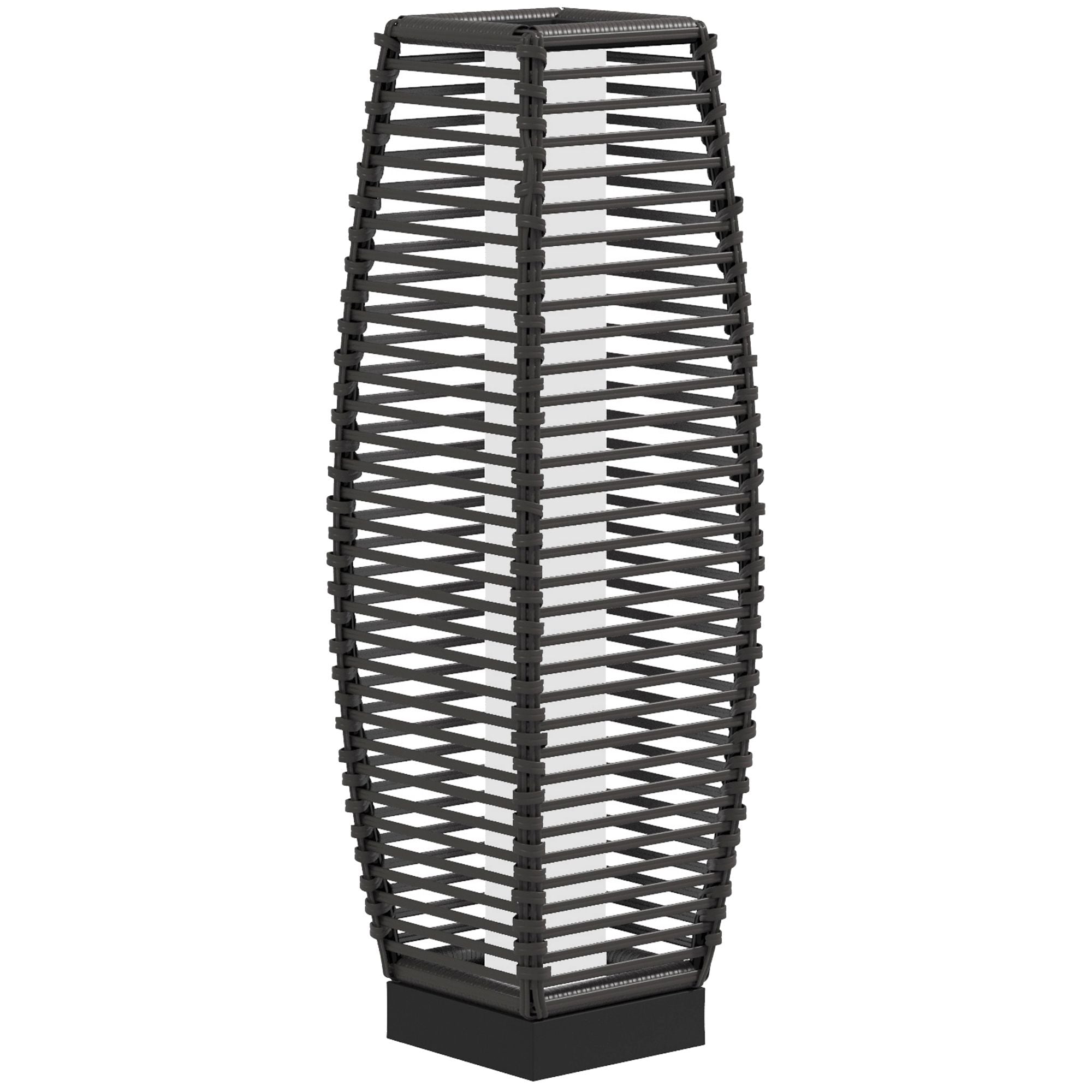 Gray Solar-Powered Rattan Outdoor Floor Lamp
