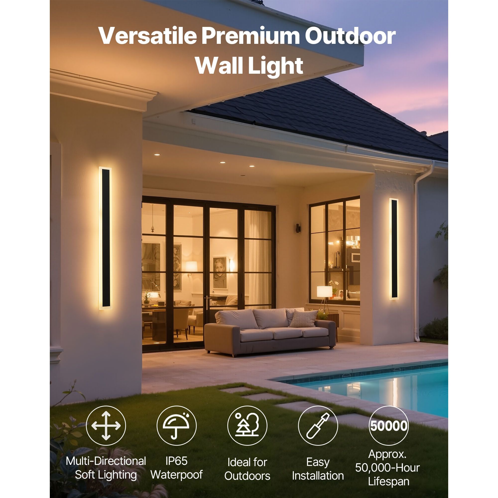 Modern 31.5-Inch Outdoor Wall Lights – 2 Pack – product image 2