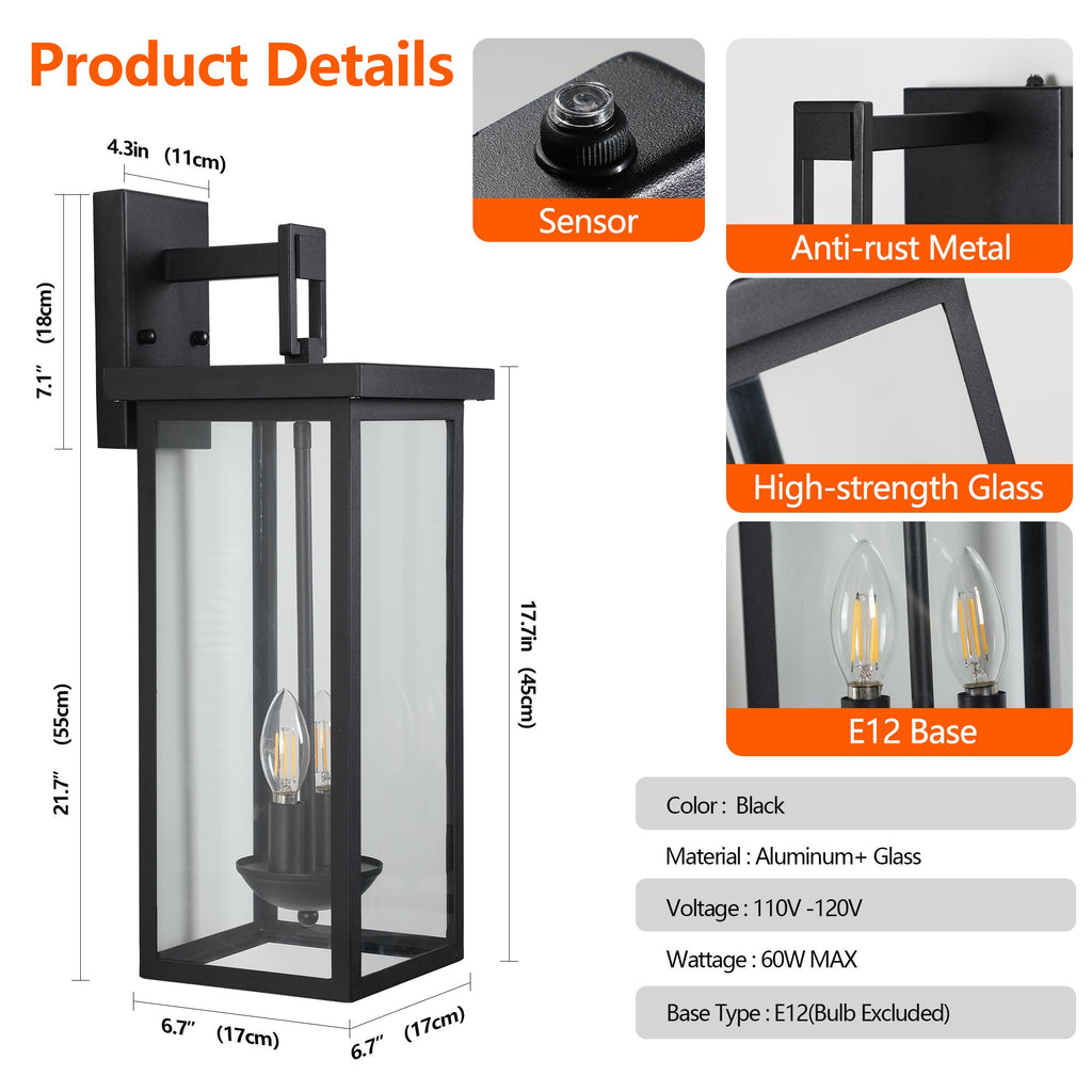 22-Inch Dusk-to-Dawn Outdoor Wall Lanterns – 2 Pack – product image 8