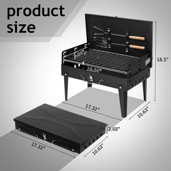 Portable Square Charcoal Grill – Black – product image 10