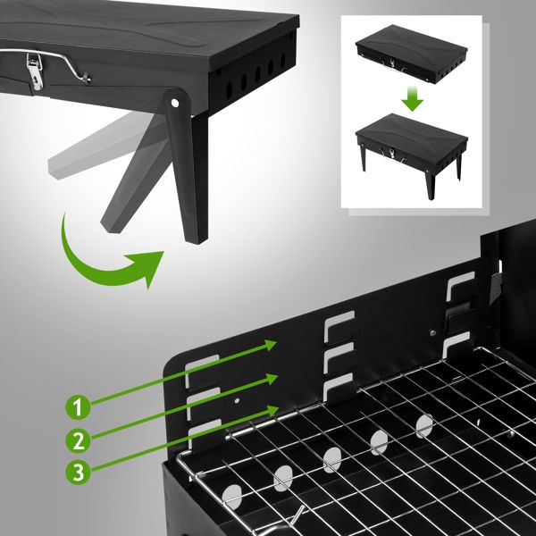 Portable Square Charcoal Grill – Black – product image 12