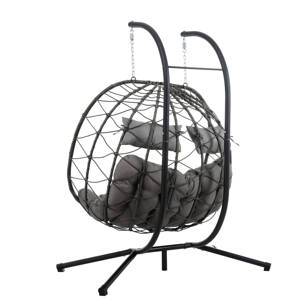 Two-Person Wicker Egg Chair with Stand – Light Gray – product image 3