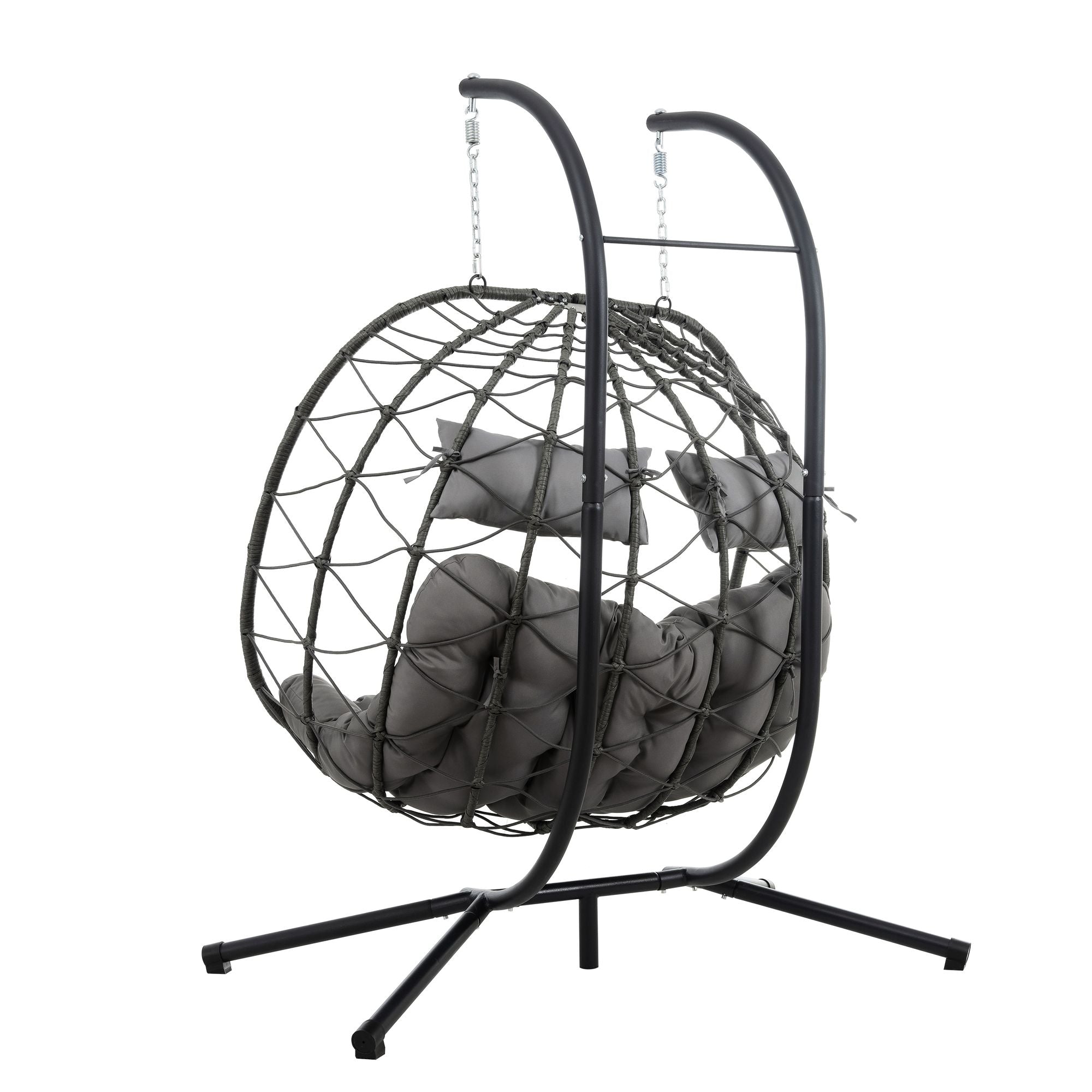 Two-Person Wicker Egg Chair with Stand – Light Gray – product image 3