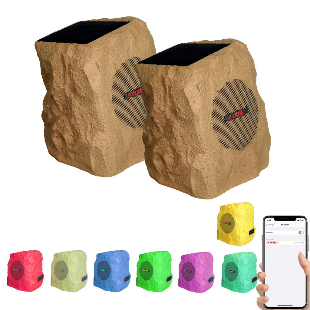 Solar Bluetooth Rock Speakers with RGB Lighting – 2 Pack