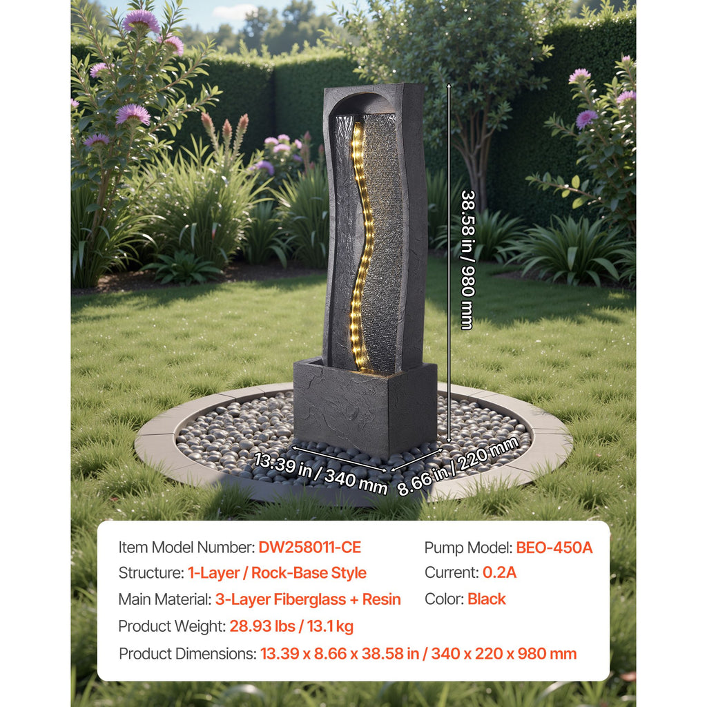 38.58-Inch Rock-Style Outdoor Fountain with LED Light – product image 7