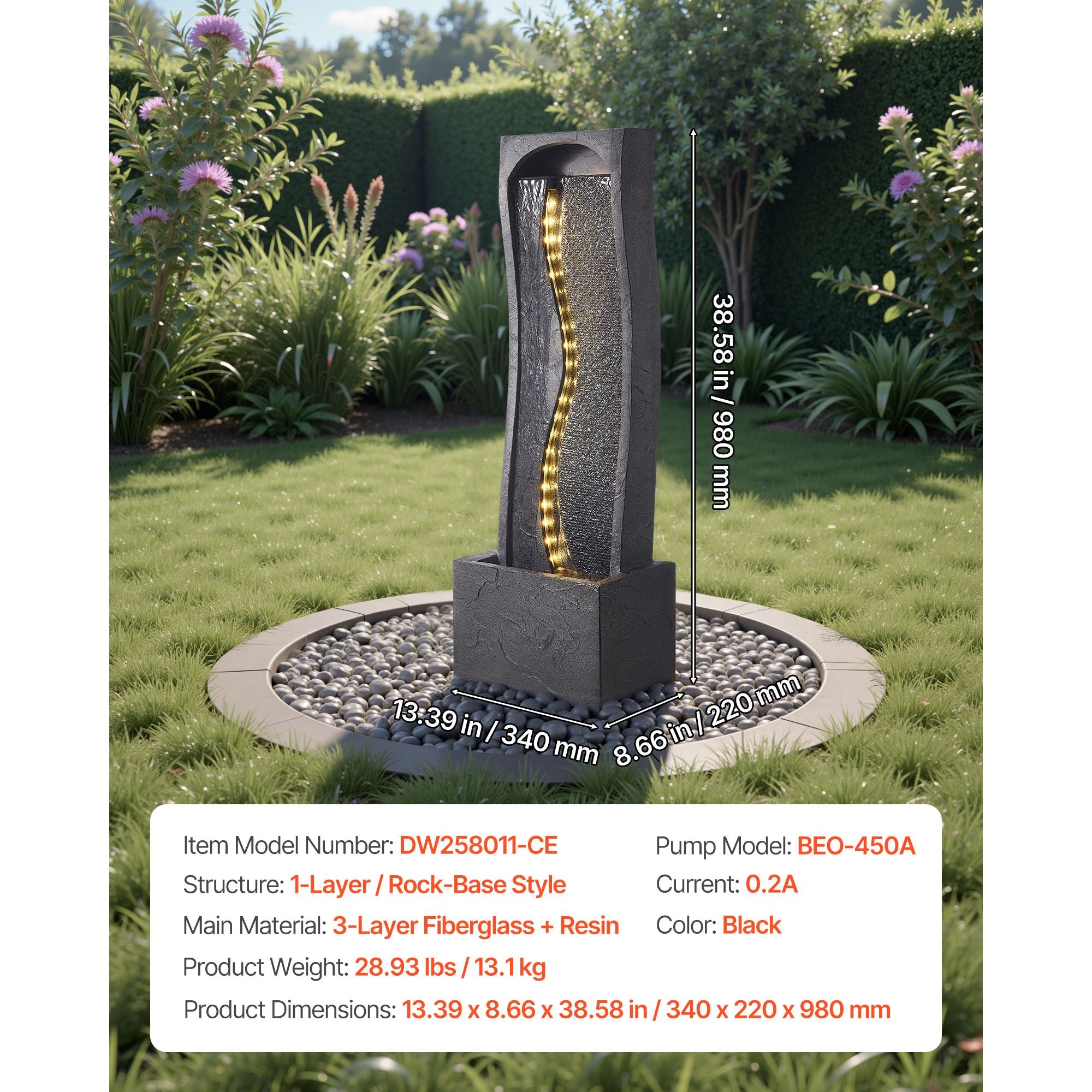 38.58-Inch Rock-Style Outdoor Fountain with LED Light – product image 7